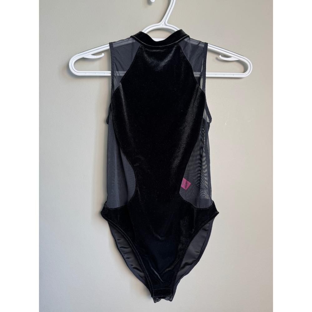 La Senza Velvet Mesh Bodysuit XS High Neck Open Back Black Goth Grunge Coquette